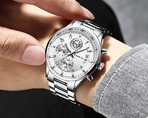 CRRJU Men's Fashion Stainless Steel Watches Date Waterproof Chronograph Wristwatches,Stainsteel Steel Band Waterproof Watch - Image 4